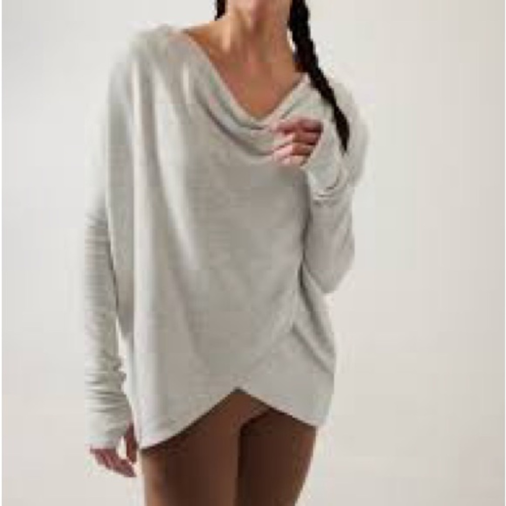 Athleta Light Gray Draped Cowl Neck Pullover
